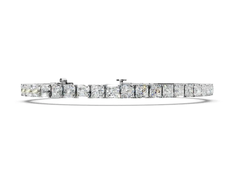 Channel Set Tennis Bracelet with Princess Cut Lab-Grown Diamonds Set in White Gold, Separate Square Links