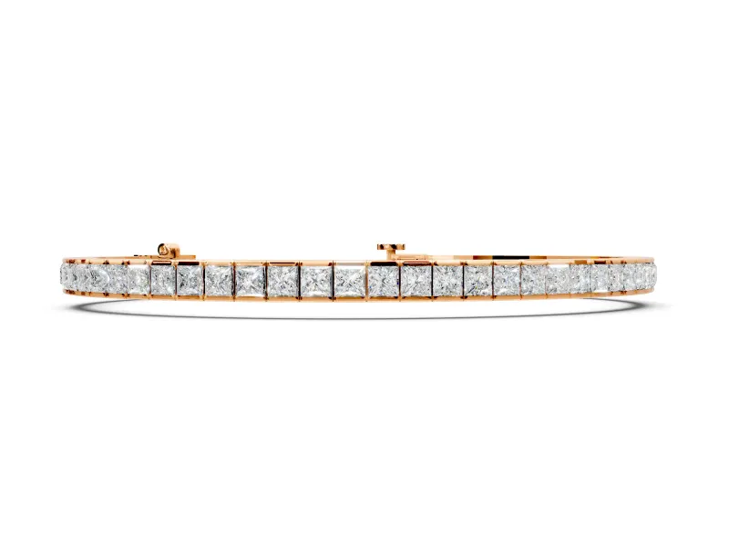 Channel Set Tennis Bracelet with Princess Cut Lab-Grown Diamonds Set in Rose Gold, Continuous Row