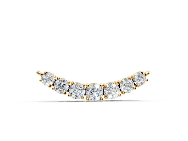 Curved Bar Necklace with Round Lab-Grown Diamonds Set in Yellow Gold, Prong Setting