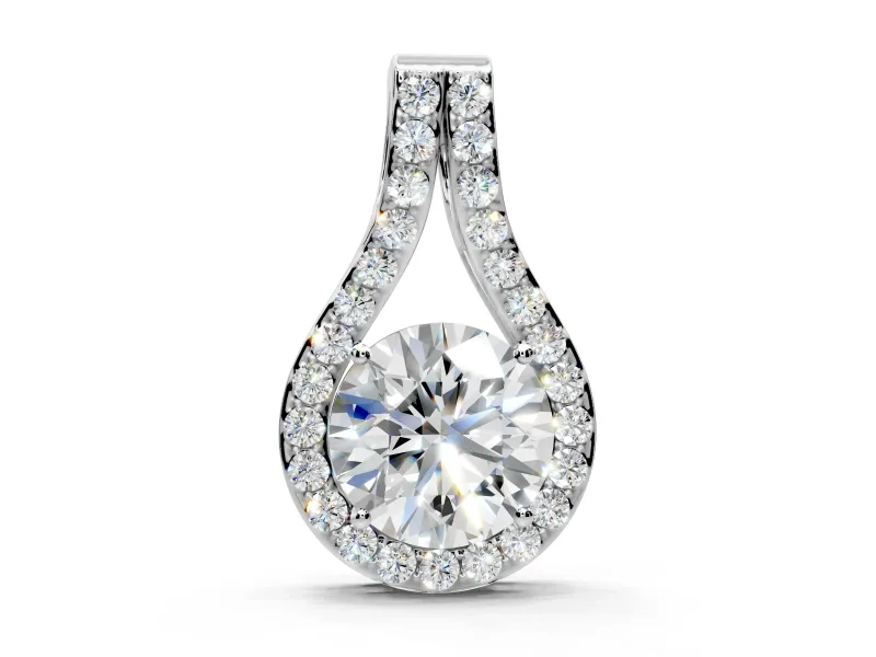 Halo Pendant Necklace with Round Lab-Grown Diamonds Set in Sterling Silver, Teardrop Halo and Pave Split Bail