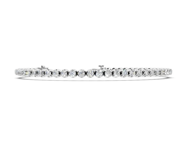 Narrow Bezel Tennis Bracelet with Round Lab-Grown Diamonds Set in White Gold, Single Row of Small Stones