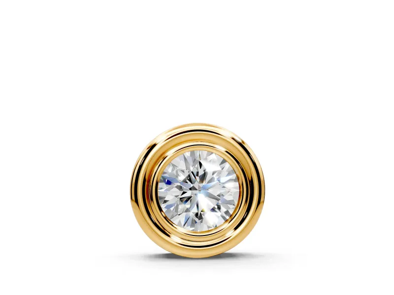 Bezel Solitaire Pendant Necklace with Round Lab-Grown Diamond Set in Yellow Gold, Wide Stepped Bezel