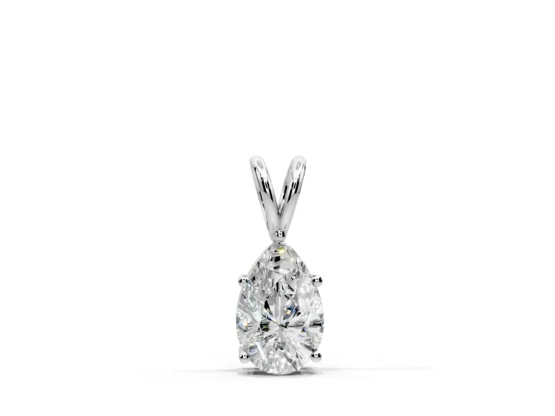 Solitaire Pendant Necklace with Pear-Shaped Lab-Grown Diamond Set in White Gold, 5-Prong Setting