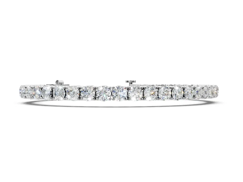 In-Line Tennis Bracelet with Round Lab-Grown Diamonds Set in White Gold, Flexible Row and Prong Setting