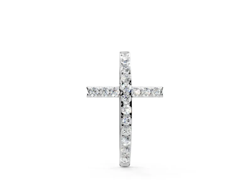 Upright Cross Pendant Necklace with Round Lab-Grown Diamonds Set in Sterling Silver, Fully Pave Beams