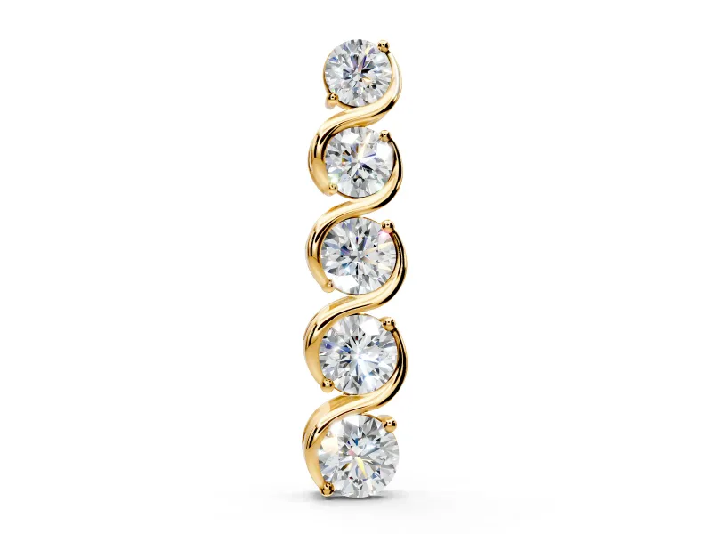 Swirl Pendant Necklace with Round Lab-Grown Diamonds Set in Yellow Gold, Graduated Stones and Prong Setting