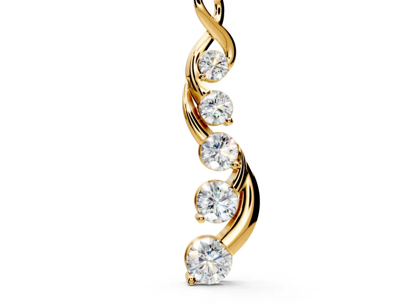 Twist Pendant Necklace with Five Round Lab-Grown Diamonds Set in Yellow Gold, Prong Setting