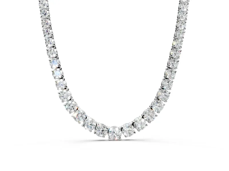 Tennis Necklace with Round Lab-Grown Diamonds Set in White Gold, Close-Set Prongs and Flexible Links