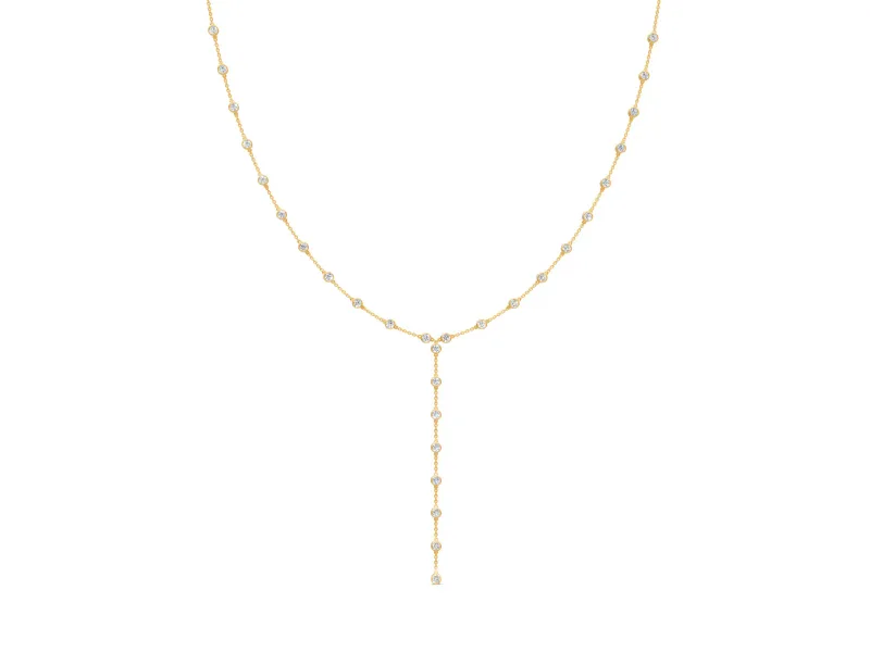 Bezel Station Y Necklace with Round Lab-Grown Diamonds Set in Yellow Gold
