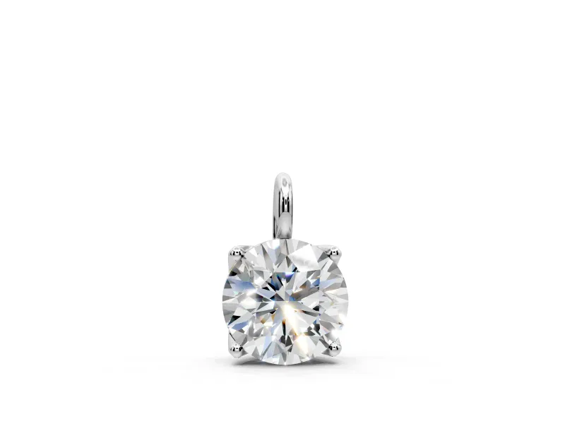 Solitaire Pendant Necklace with Round Lab-Grown Diamond Set in White Gold, 4-Prong Setting