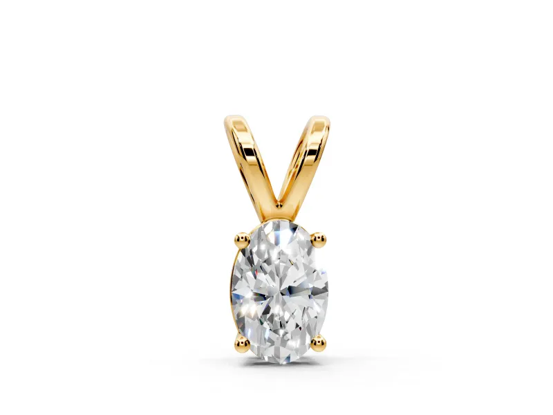 Solitaire Pendant Necklace with Oval Lab-Grown Diamond Set in Yellow Gold, Prong Setting