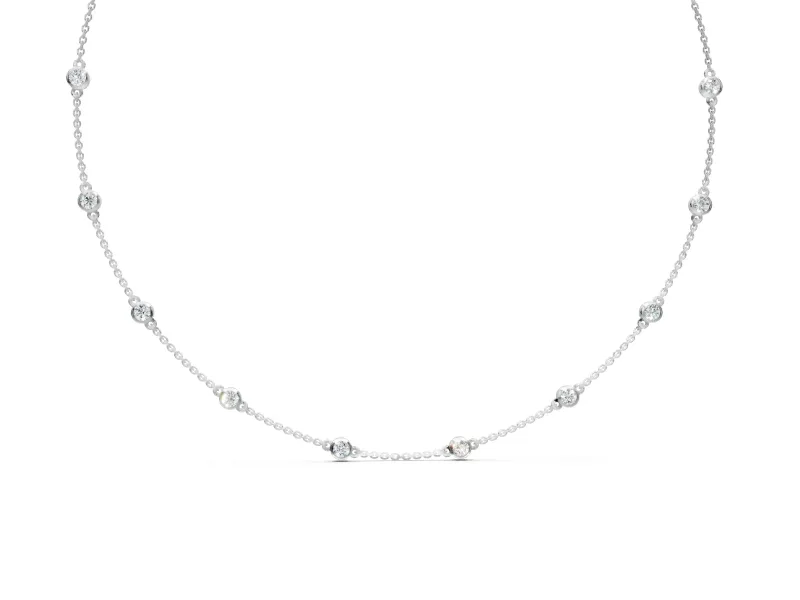 Bezel Station Necklace with Round Lab-Grown Diamonds Set in White Gold