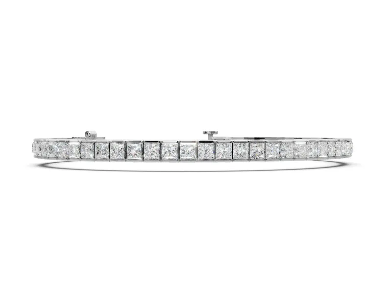 Channel Set Tennis Bracelet with Princess Cut Lab-Grown Diamonds Set in White Gold, Continuous Row