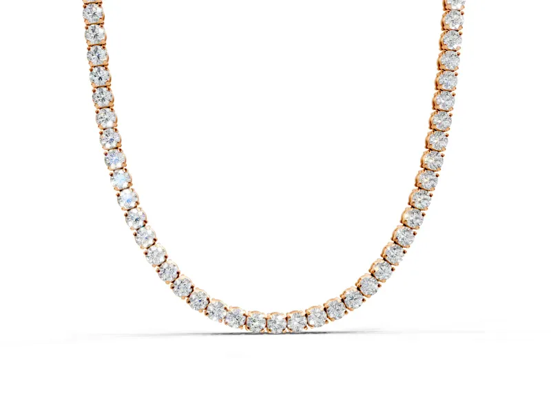 Tennis Necklace with Round Lab-Grown Diamonds Set in Rose Gold, Equal-Size 4-Prong Setting