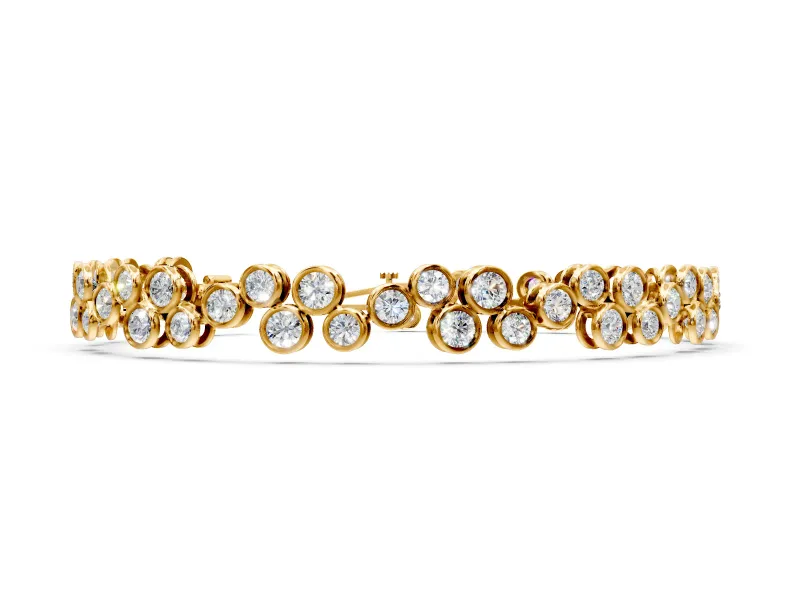 Bezel Cluster Tennis Bracelet with Round Lab-Grown Diamonds Set in Yellow Gold, Grouped Stations