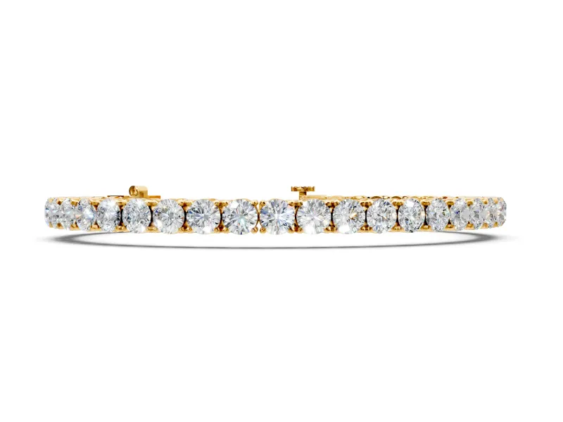 In-Line Tennis Bracelet with Round Lab-Grown Diamonds Set in Yellow Gold, Flexible Row and Prong Setting