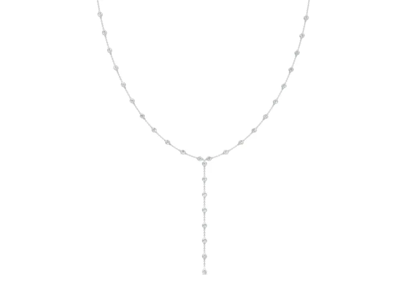 Bezel Station Y Necklace with Round Lab-Grown Diamonds Set in Sterling Silver
