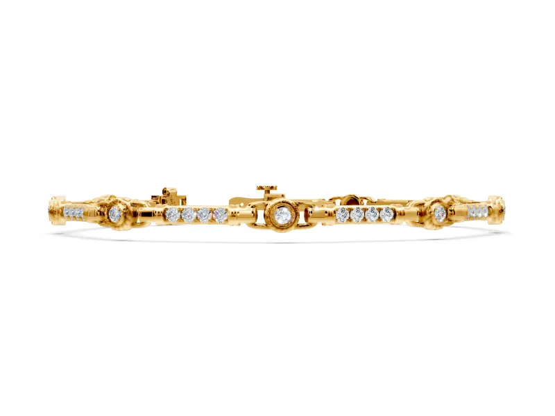 Rope Frame Tennis Bracelet with Round Lab-Grown Diamonds Set in Yellow Gold, Pave Band and Prong Setting