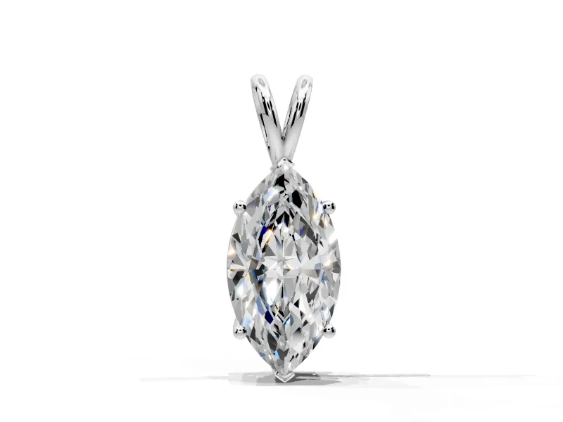 Solitaire Pendant Necklace with Marquise Lab-Grown Diamond Set in Sterling Silver, Prong Setting
