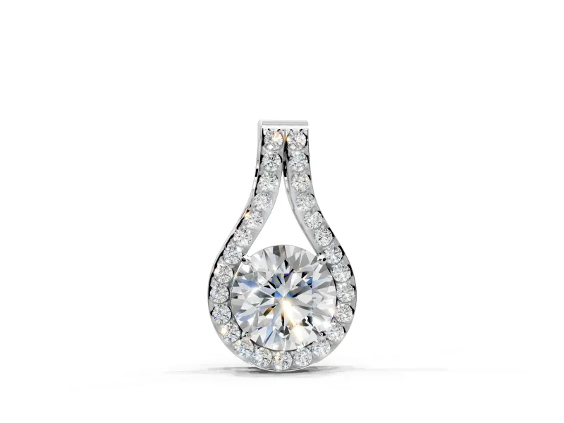 Halo Pendant Necklace with Round Lab-Grown Diamonds Set in Sterling Silver, Curved Accent Halo