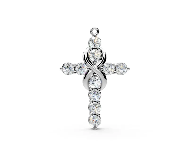 Infinity Cross Pendant Necklace with Round Lab-Grown Diamonds Set in White Gold, Prong Setting