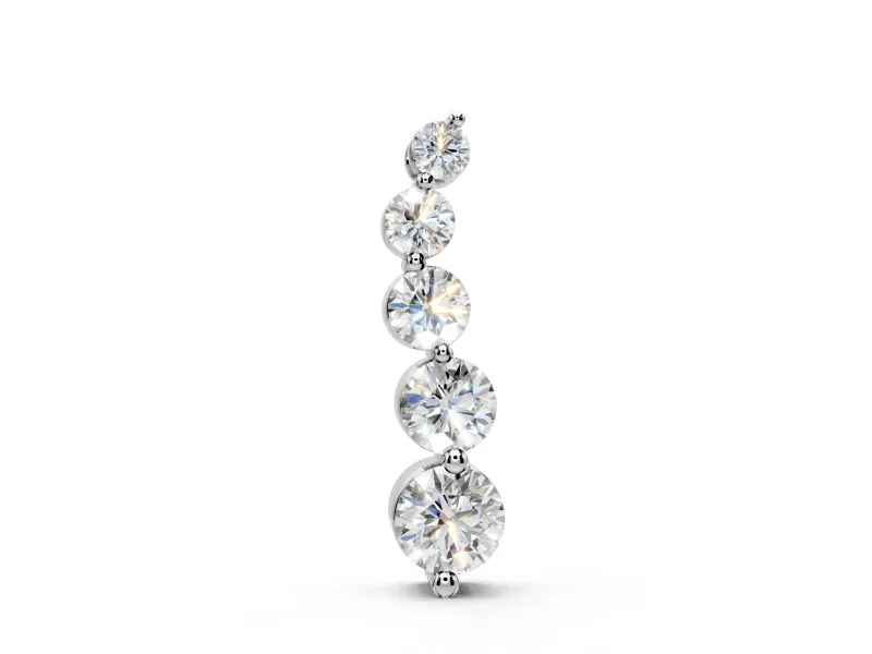 Graduated Pendant Necklace with Round Lab-Grown Diamonds Set in Sterling Silver, Five Descending Stones