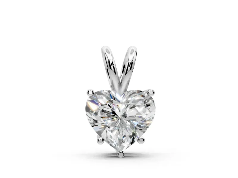 Solitaire Pendant Necklace with Heart Lab-Grown Diamond Set in Sterling Silver, 5-Prong Setting