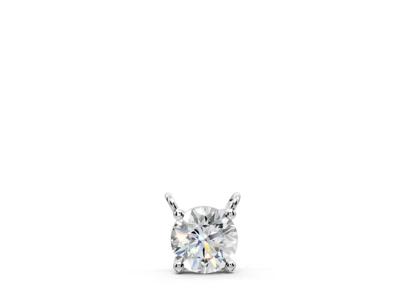 Solitaire Pendant Necklace with Round Lab-Grown Diamond Set in White Gold, 4-Prong Basket Setting