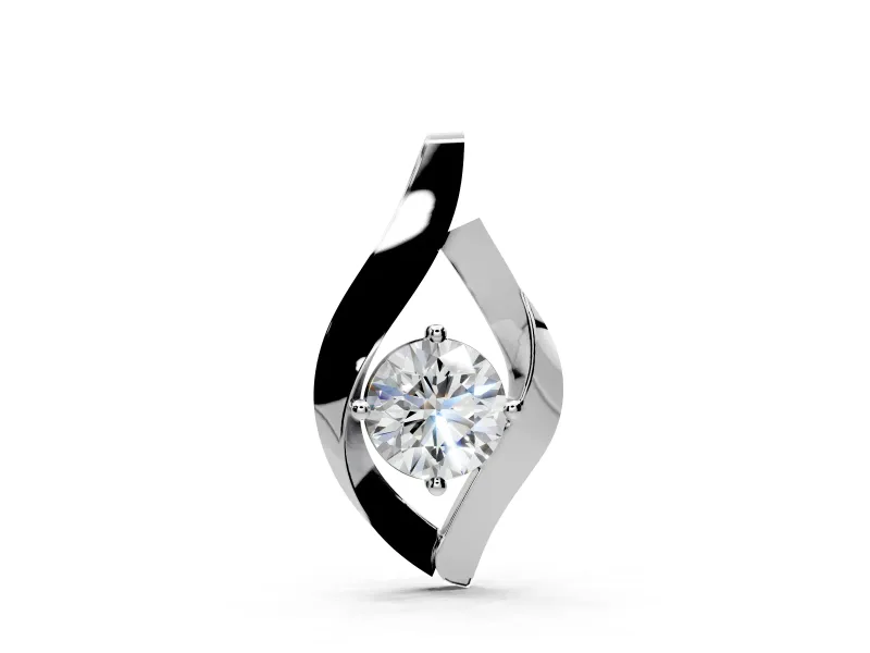 Leaf Pendant Necklace with Round Lab-Grown Diamond Set in Sterling Silver, Open Center and 4-Prong Setting