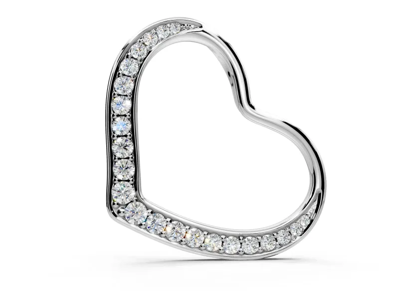 Tilted Open Heart Pendant Necklace with Round Lab-Grown Diamonds Set in White Gold, One-Side Pave