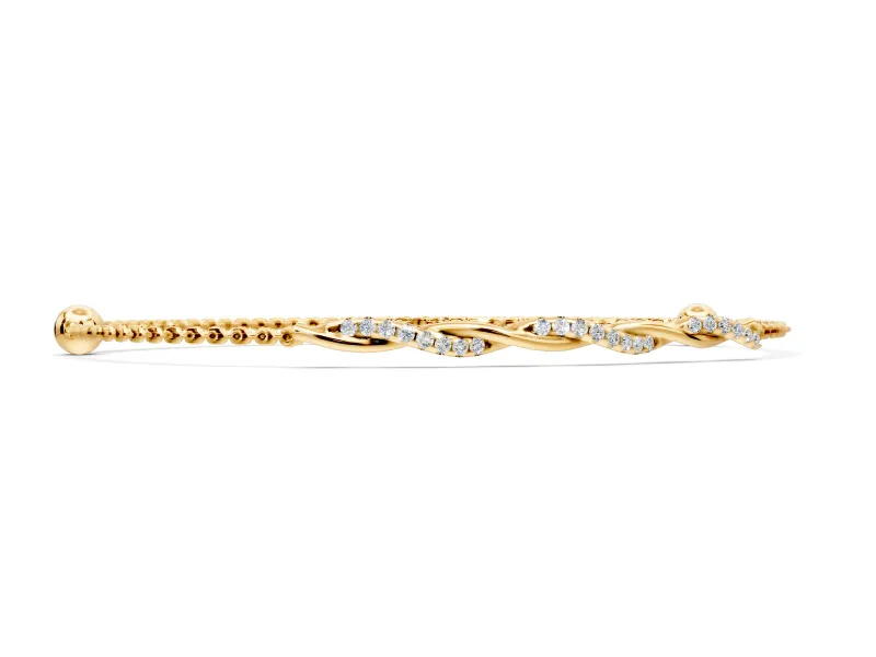 Twist Cable Chain Bracelet with Round Lab-Grown Diamonds Set in Yellow Gold, Prong Setting