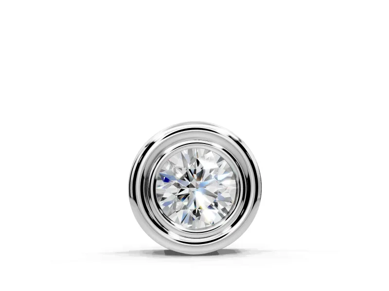 Bezel Solitaire Pendant Necklace with Round Lab-Grown Diamond Set in Sterling Silver, Wide Stepped Bezel