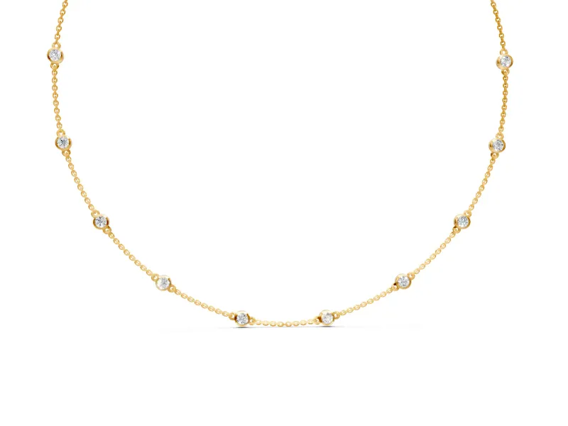 Bezel Station Necklace with Round Lab-Grown Diamonds Set in Yellow Gold