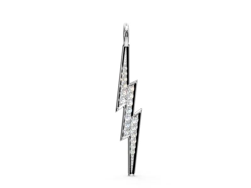 Lightning Bolt Pendant Necklace with Round Lab-Grown Diamonds Set in White Gold, Pave Setting