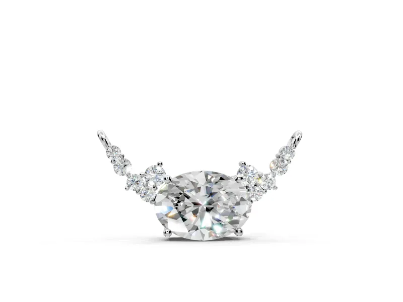 Pendant Necklace with Oval Lab-Grown Diamonds Set in Sterling Silver, Round Side Accents and Prong Setting