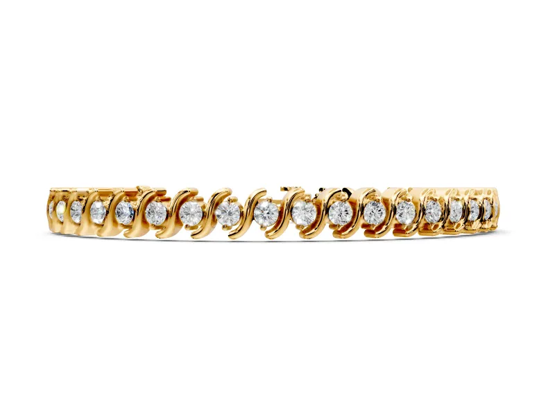 S-Link Tennis Bracelet with Round Lab-Grown Diamonds Set in Yellow Gold, S-Shaped Prongs