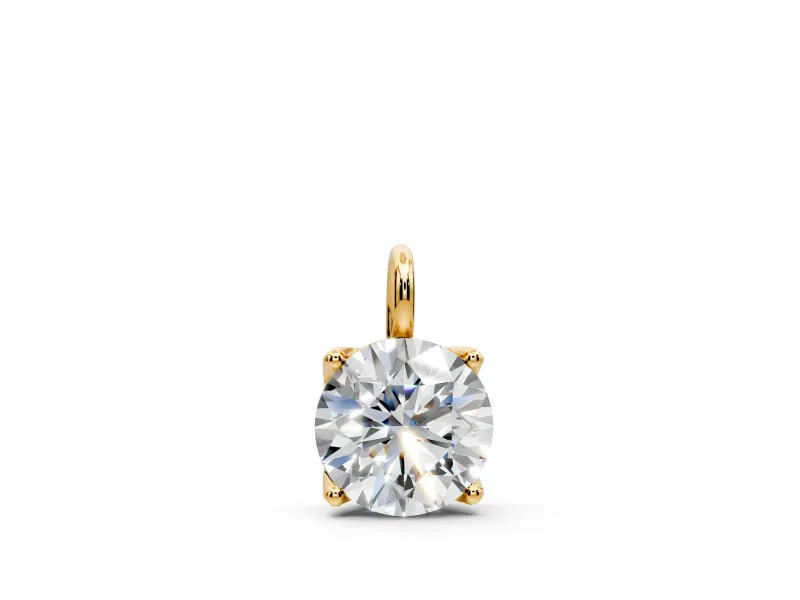 Solitaire Pendant Necklace with Round Lab-Grown Diamond Set in Yellow Gold, 4-Prong Setting