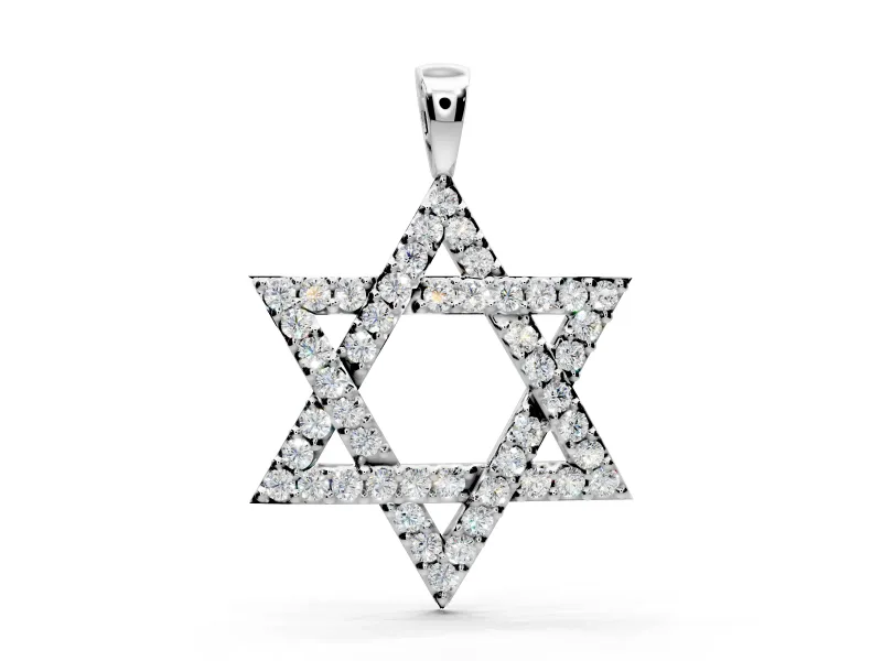 Star of David Pendant Necklace with Round Lab-Grown Diamonds Set in Sterling Silver, Pave and 4-Prong Setting