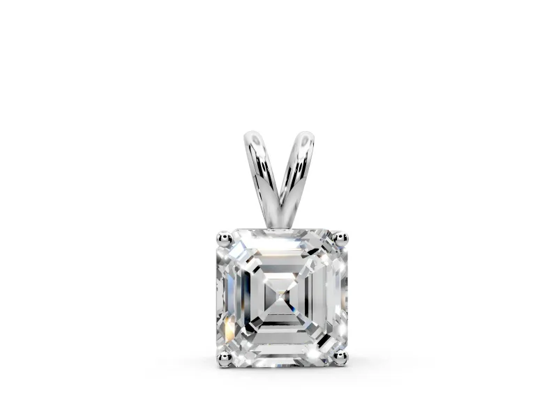 Solitaire Pendant Necklace with Asscher Cut Lab-Grown Diamond Set in White Gold, 4-Prong Setting