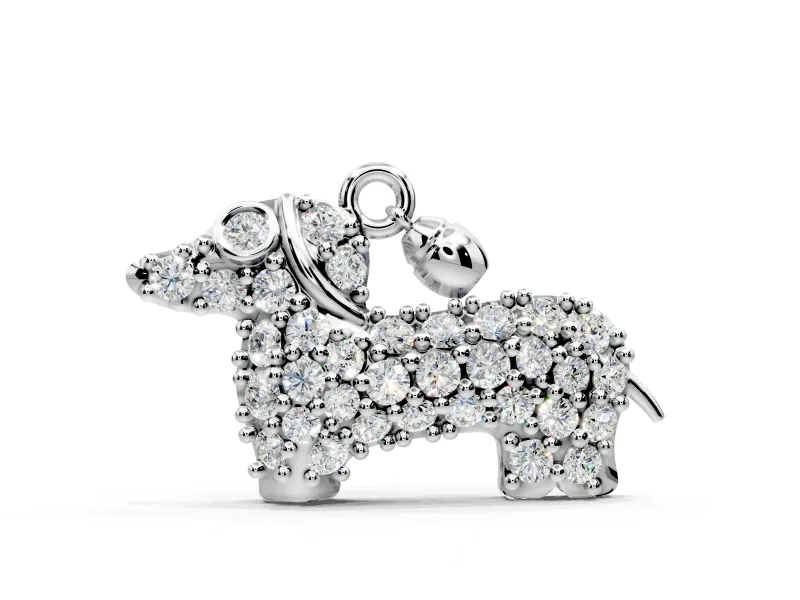 Dachshund Pendant Necklace with Round Lab-Grown Diamonds Set in White Gold, Pave Setting