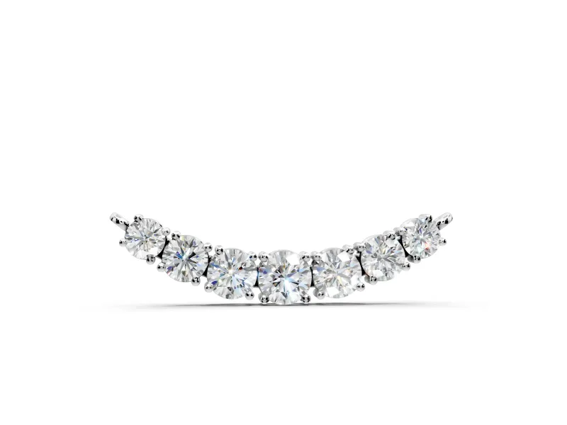 Curved Bar Necklace with Round Lab-Grown Diamonds Set in White Gold, Prong Setting