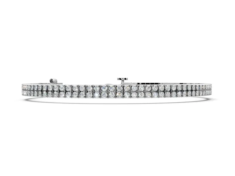 Two-Row Tennis Bracelet with Round Lab-Grown Diamonds Set in White Gold, Flexible Band