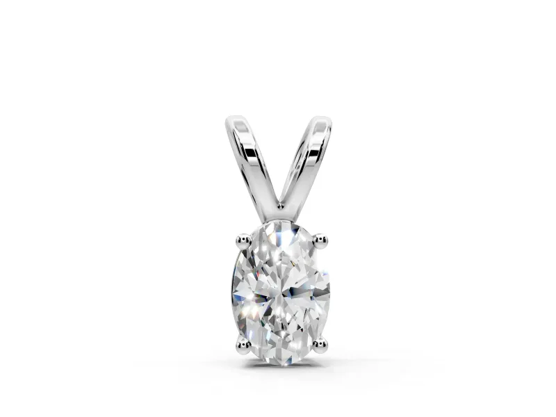 Solitaire Pendant Necklace with Oval Lab-Grown Diamond Set in White Gold, Prong Setting