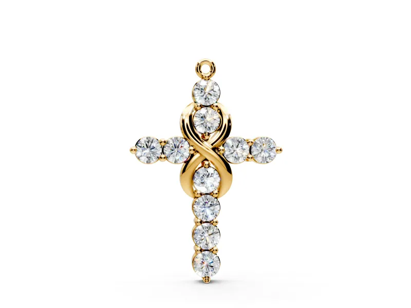 Infinity Cross Pendant Necklace with Round Lab-Grown Diamonds Set in Yellow Gold, Prong Setting