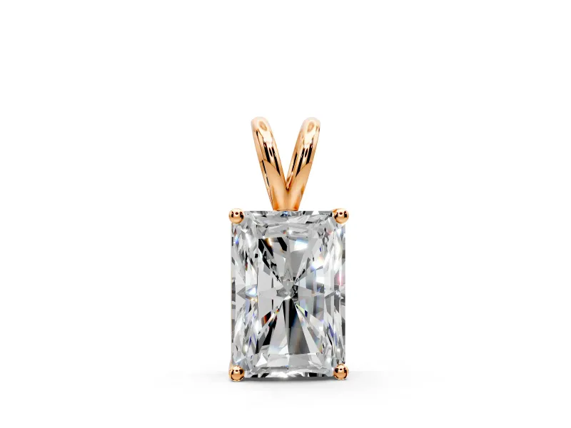 Solitaire Pendant Necklace with Radiant Cut Lab-Grown Diamond Set in Rose Gold, Raised 4-Prong Setting