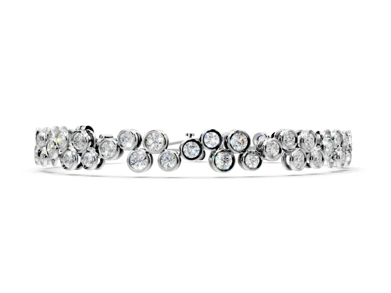 Bezel Cluster Tennis Bracelet with Round Lab-Grown Diamonds Set in Sterling Silver, Grouped Stations