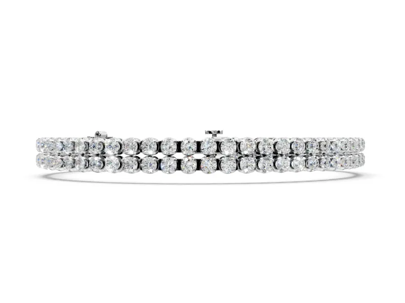 Double Row Tennis Bracelet with Round Lab-Grown Diamonds Set in White Gold, Side-by-Side Rows