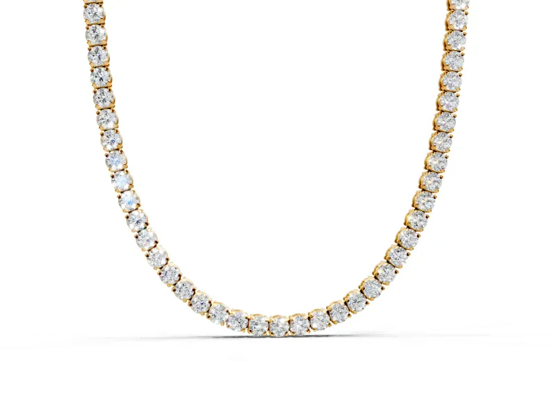 Tennis Necklace with Round Lab-Grown Diamonds Set in Yellow Gold, Equal-Size 4-Prong Setting