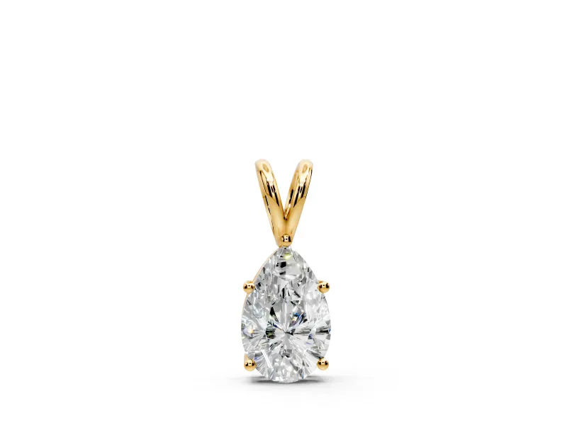 Solitaire Pendant Necklace with Pear-Shaped Lab-Grown Diamond Set in Yellow Gold, 5-Prong Setting