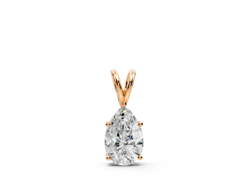 Solitaire Pendant Necklace with Pear-Shaped Lab-Grown Diamond Set in Rose Gold, 5-Prong Setting